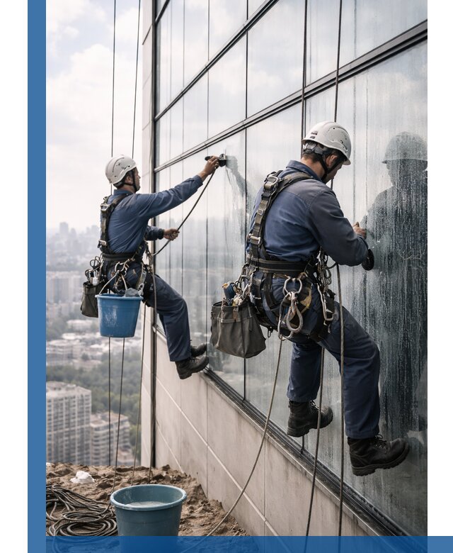 Профессиональная мойка фасадных окон альпинистами в Кимрах