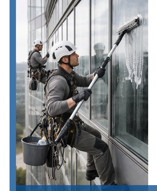 Высотная мойка сплошного остекления с выездом в Кимрах