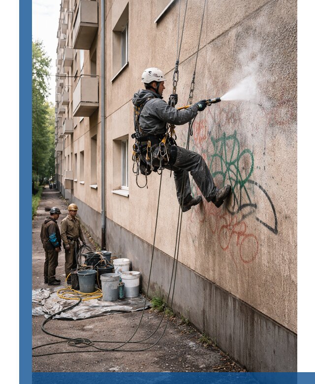 Удаление граффити с фасада в Кимрах без следов и повреждений