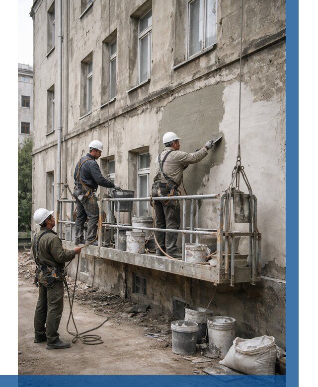 Капитальный ремонт фасада в Кимрах от 4384 р. | ВЫСОТНИК-Кмы