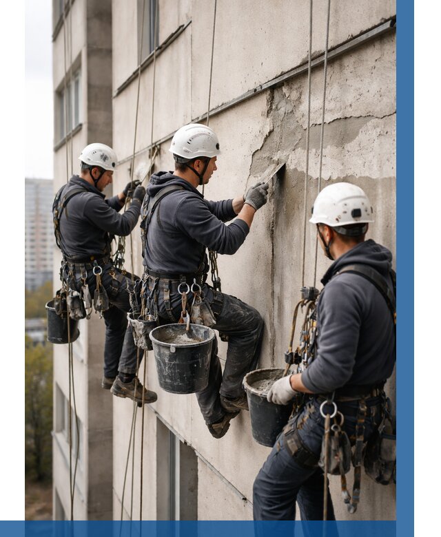 Ремонт бетонных элементов фасада в Кимрах от 2610 р. | ВЫСОТНИК-Кмы