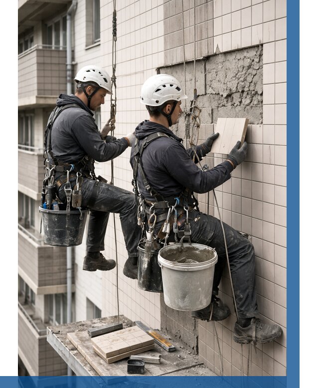 Ремонт облицовки фасада плиткой в Кимрах от 1879 р. | ВЫСОТНИК-Кмы