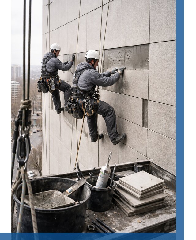 Ремонт фасада из керамогранита в Кимрах от 2610 р. | ВЫСОТНИК-Кмы