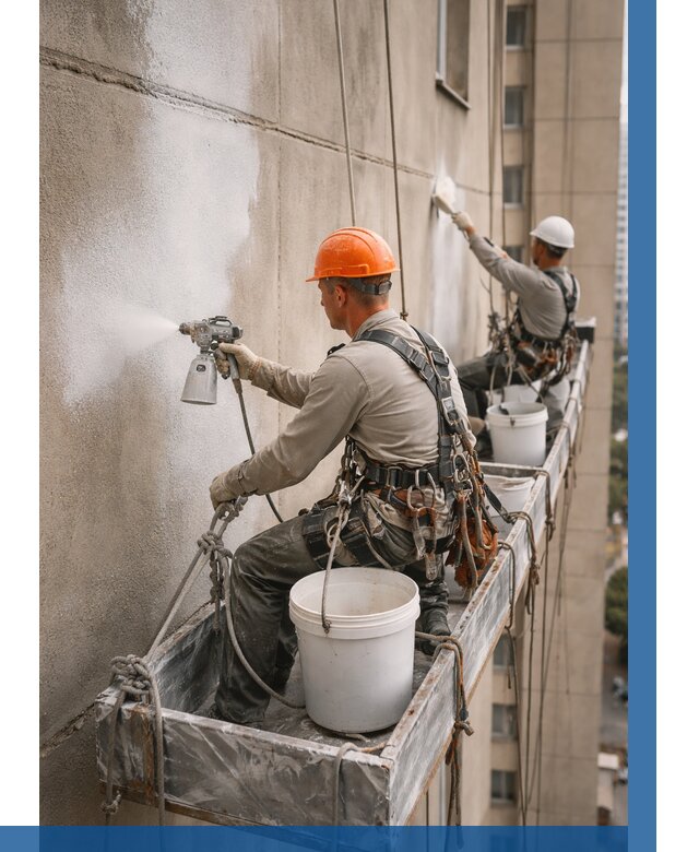 Грунтовка фасада на высоте в Кимрах от 125 р. | ВЫСОТНИК-Кмы