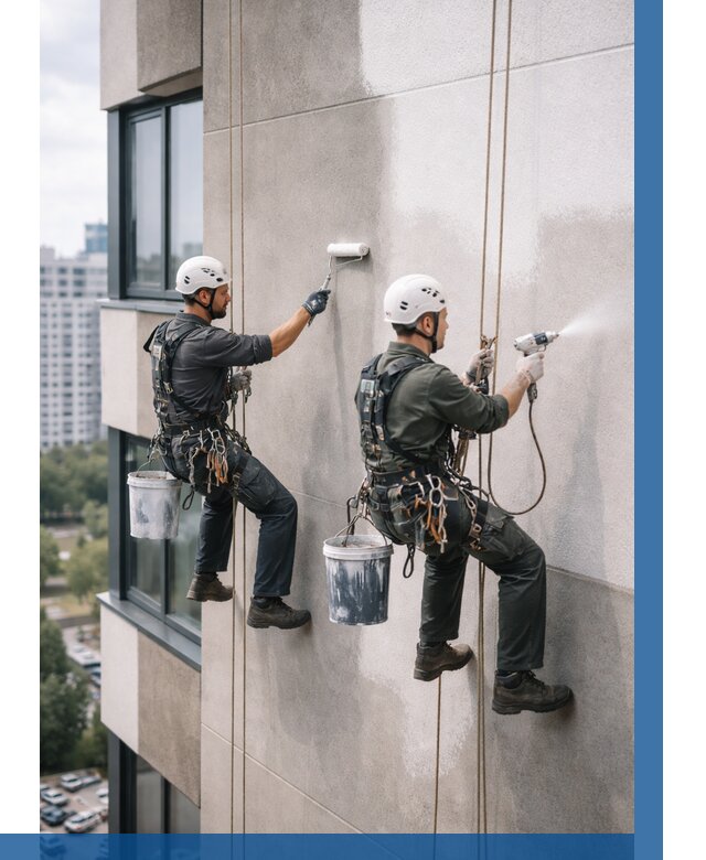 Покраска фасада альпинистами в Кимрах от 313 р. | ВЫСОТНИК-Кмы