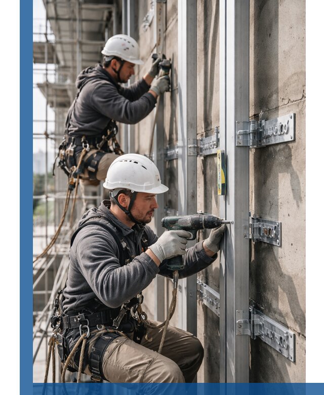 Монтаж и крепление подсистемы вентфасада в Кимрах