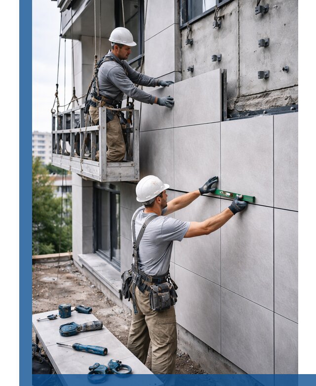 Монтаж керамогранита на фасад в Кимрах под ключ с гарантией качества