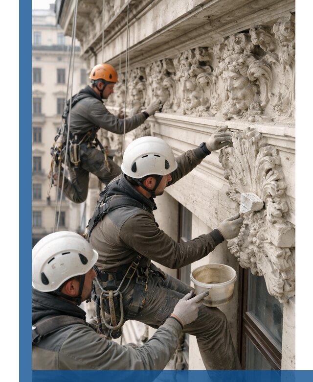 Реставрация фасадной лепнины с высотными работами в Кимрах