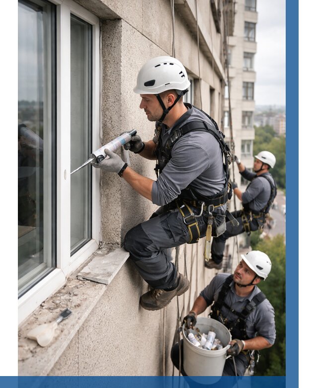 Герметизация оконных швов снаружи в Кимрах от 1566 р. | ВЫСОТНИК-Кмы