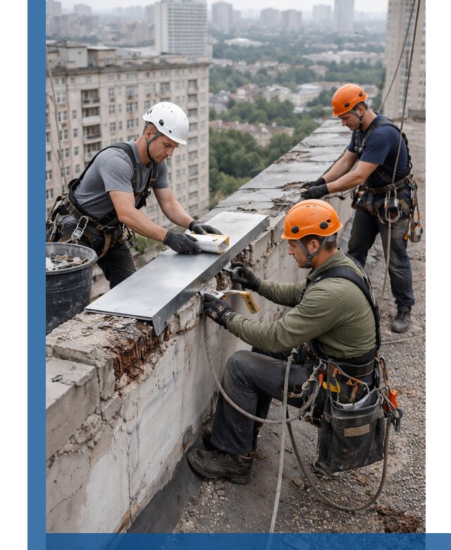 Ремонт парапета на кровле в Кимрах, высотные работы с гарантией