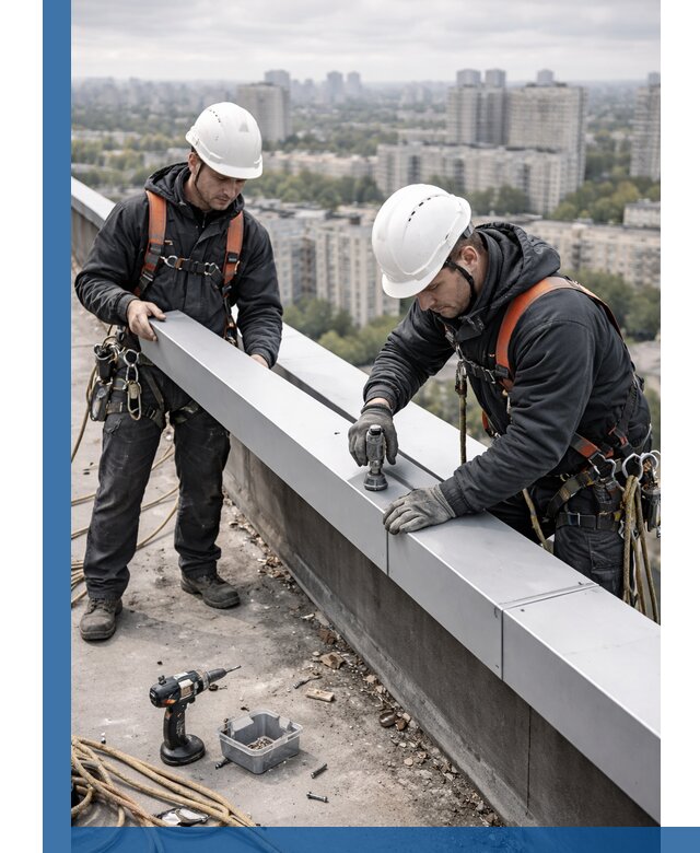 Монтаж парапетных крышек и ограждений кровли в Кимрах