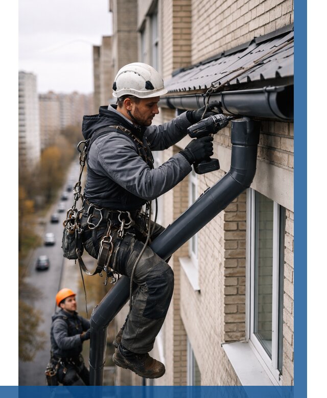 Монтаж водосточной системы на здании в Кимрах от 5220 р. | ВЫСОТНИК-Кмы