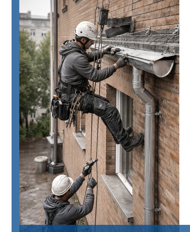 Монтаж водосточной системы на здании в Кимрах под ключ