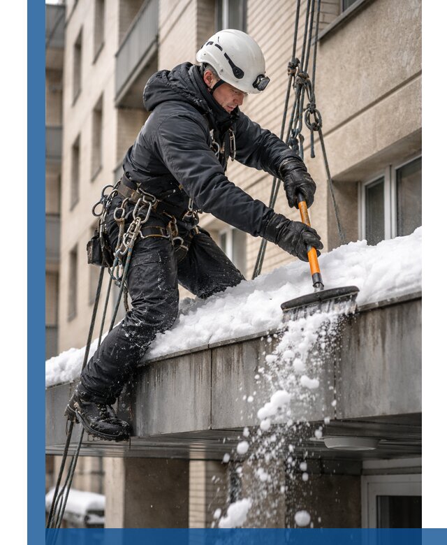 Очистка козырьков от снега в Кимрах круглогодично безопасно