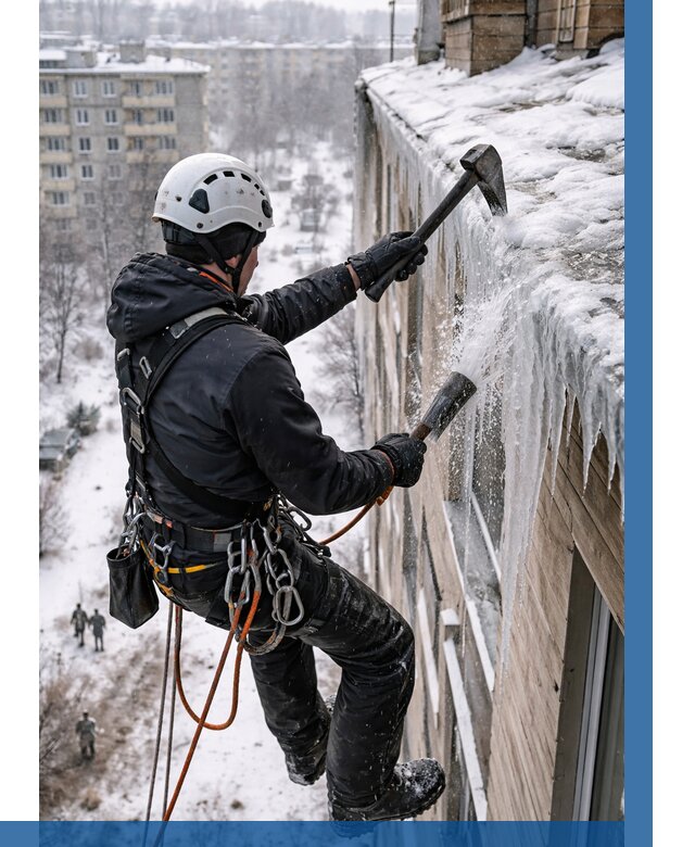 Сбивание сосулек с крыши в Кимрах по цене от 4698 р. | ВЫСОТНИК-Кмы