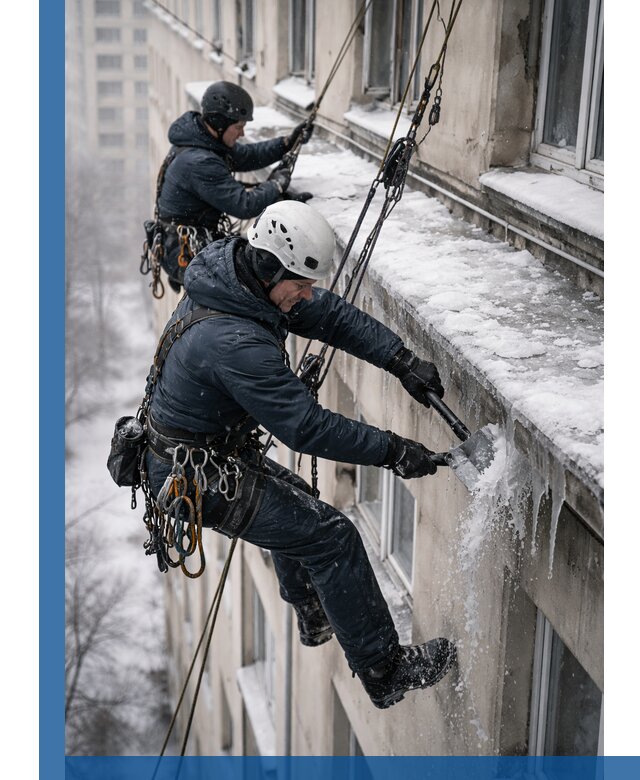 Удаление наледи и сосулек с карнизов в Кимрах профессионально