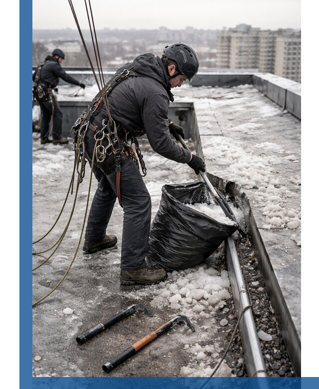 Аварийная очистка кровли в Кимрах от промальпинистов