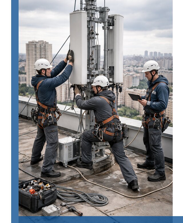 Монтаж антенн связи на крыше в Кимрах с вводом в эксплуатацию