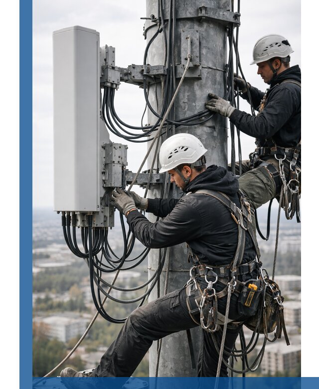 Монтаж оборудования связи на мачте в Кимрах с пусконаладкой