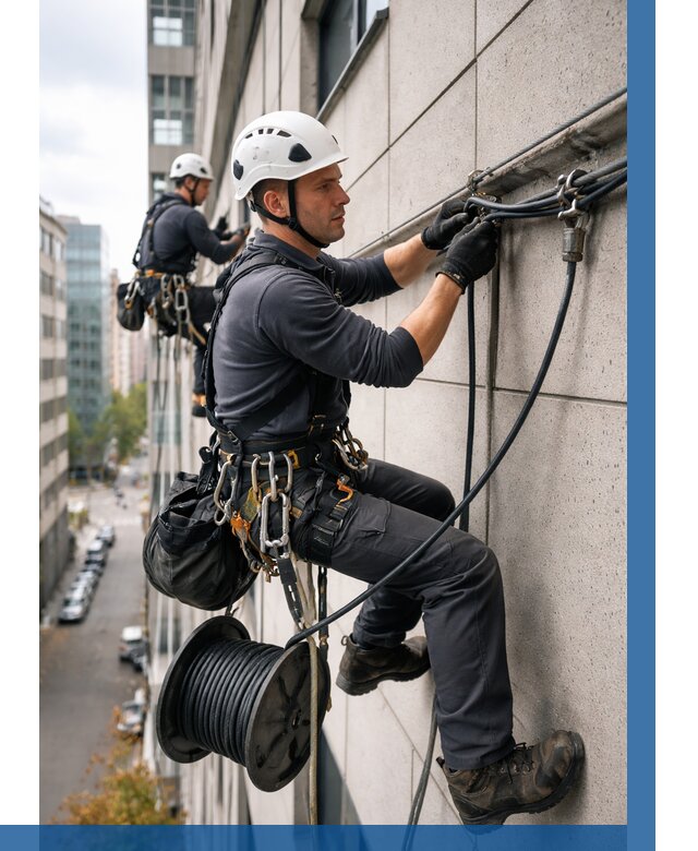 Прокладка кабеля по фасаду в Кимрах от 365 р. | ВЫСОТНИК-Кмы