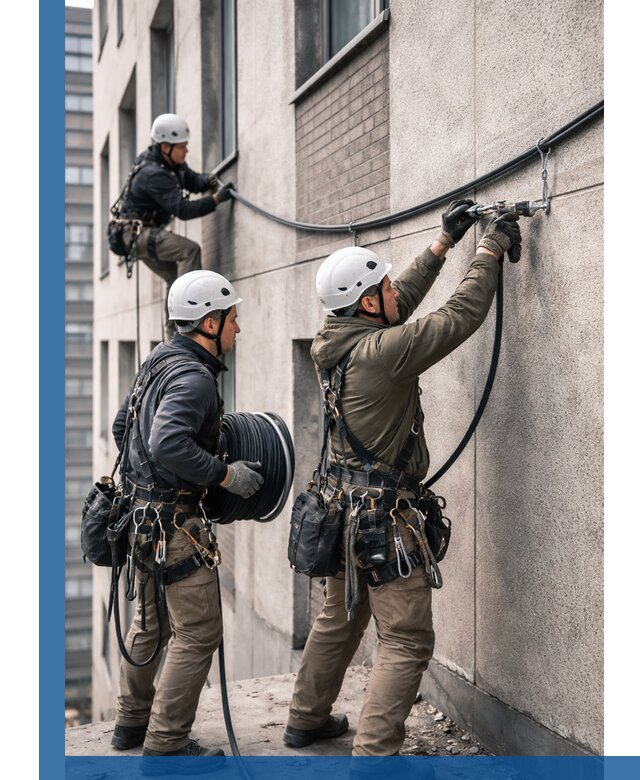 Прокладка кабеля по фасаду в Кимрах, профессиональный монтаж