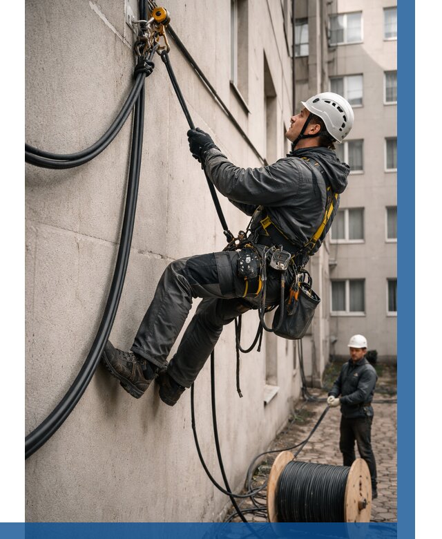 Протяжка кабеля питания на высоте в Кимрах от 470 р. | ВЫСОТНИК-Кмы