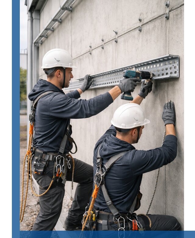 Монтаж кабельных лотков на фасаде зданий в Кимрах с гарантией