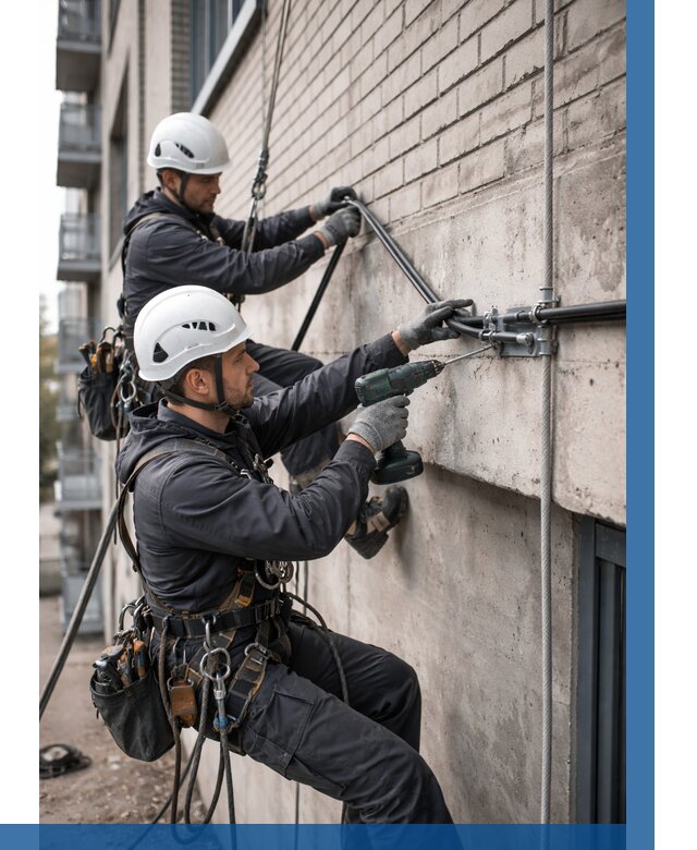 Крепление кабеля на фасаде в Кимрах от 365 р. | ВЫСОТНИК-Кмы