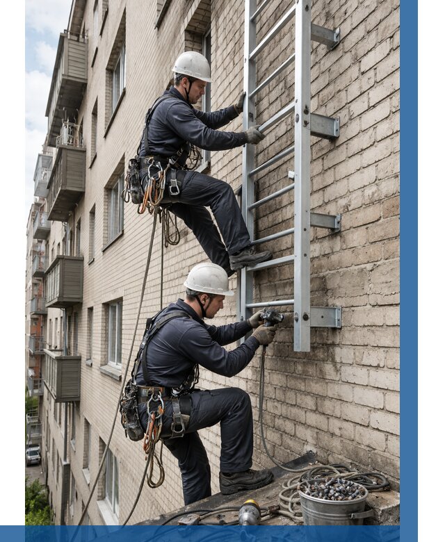 Монтаж пожарной лестницы в Кимрах от 26098 р заказать у ВЫСОТНИК-Кмы
