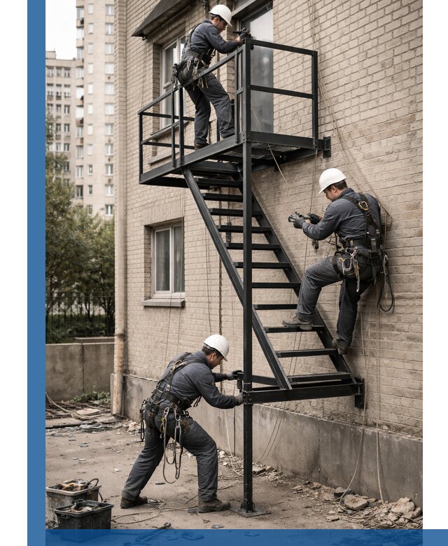 Монтаж пожарной лестницы в Кимрах, установка и крепление