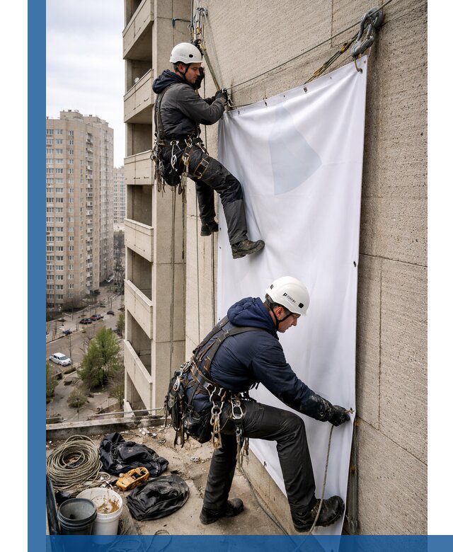 Профессиональный монтаж баннеров на фасаде в Кимрах