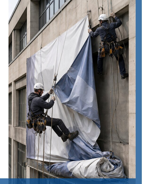 Демонтаж баннеров с фасада в Кимрах от 4698 р. | ВЫСОТНИК-Кмы