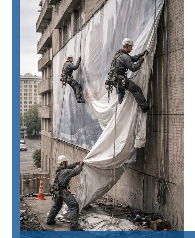 Демонтаж баннеров с фасада в Кимрах оперативно и безопасно