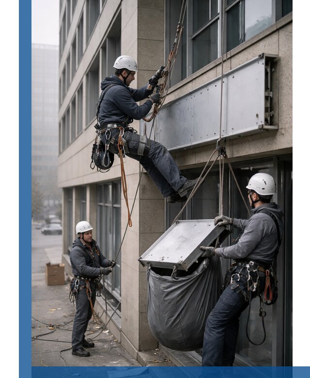 Демонтаж рекламной вывески с высотными работами в Кимрах