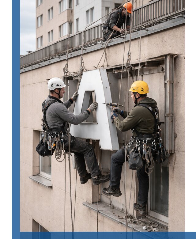 Ремонт и восстановление наружных вывесок на высоте в Кимрах
