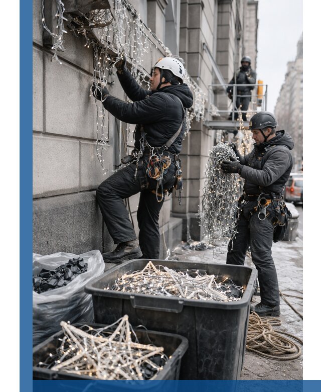 Демонтаж новогоднего оформления и гирлянд в Кимрах