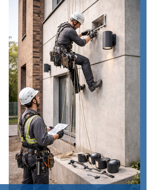 Монтаж фасадного освещения в Кимрах от 2610 р. | ВЫСОТНИК-Кмы