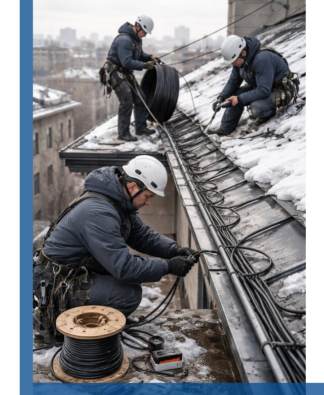 Монтаж греющего кабеля на кровле в Кимрах под ключ