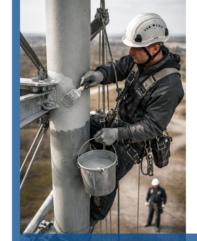 Покраска мачт связи в Кимрах промышленными альпинистами