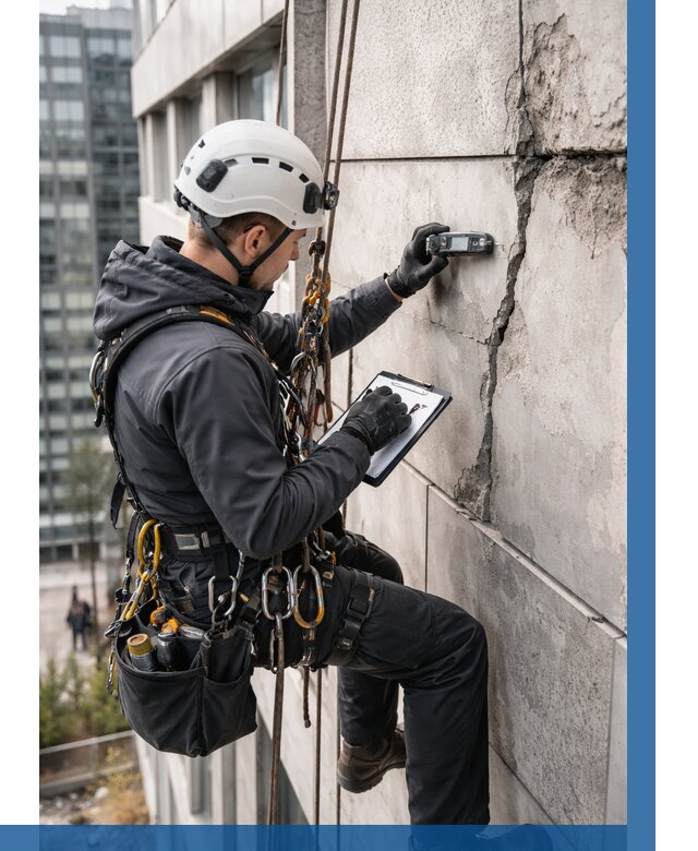 Обследование фасада альпинистами в Кимрах от 125 р. | ВЫСОТНИК-Кмы