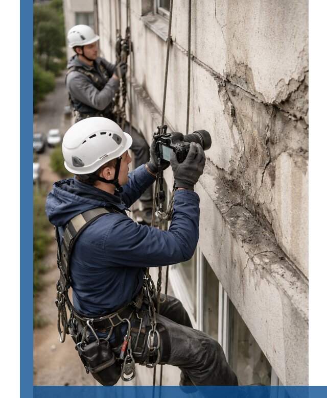 Фотофиксация дефектов фасада с высотной съемкой в Кимрах