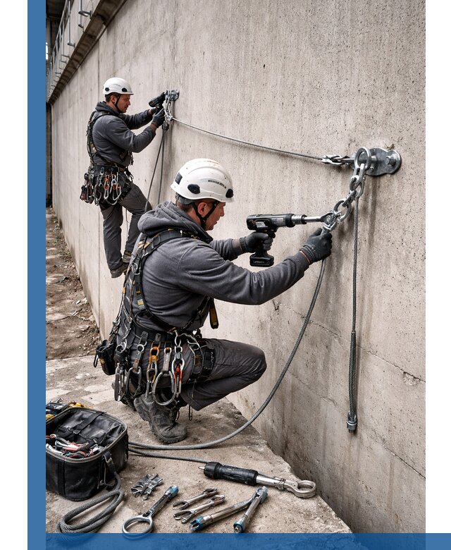 Монтаж анкерных линий высотной безопасности в Кимрах