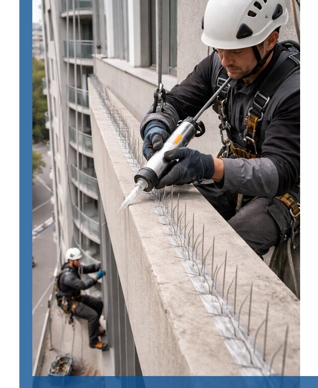 Установка шипов от птиц на фасадах и кровлях в Кимрах